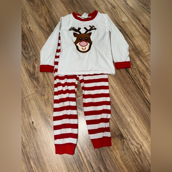 Festive Reindeer Kids Pajama Set - Red & White - Picture 1 of 1